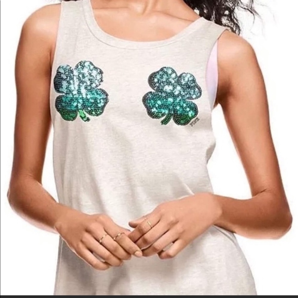 Pink VS sequins shamrock 🍀Saint Patrick’s Day,  tank top